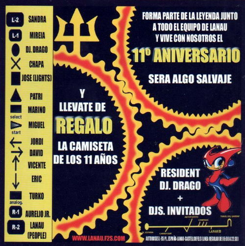 Flyer del 11 aniversario de la discoteca LA NAU de Gav Mar (11 aos contando todos sus diferentes emplazamientos) que se ubic a principios del siglo XXI en el edificio de la antigua discoteca Silvi's